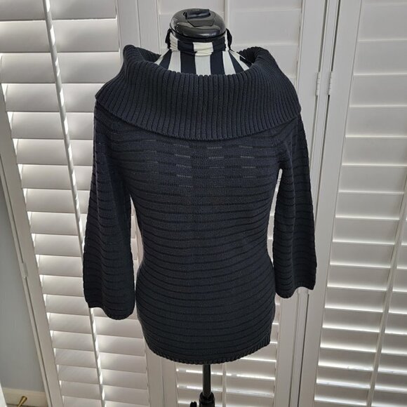 WHITE HOUSE BLACK MARKET BLACK STRIPED RIBBED KNIT COWL NECK SWEATER, SIZE S - Picture 6 of 11